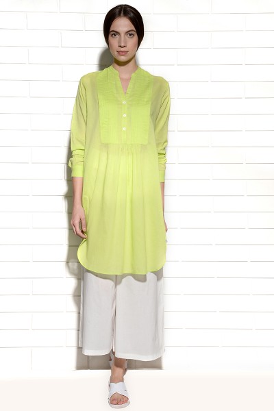 Juicy Lime Citron Tunic Dress with pleats at yoke